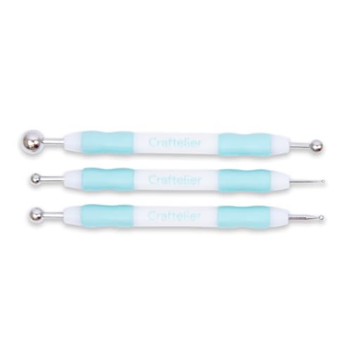 Craftelier - Set von 3 Stichel verschieden Größe und Doppelrunde Tipp | Ideal, um Ihren Projekten ein Relief zu verleihen | Dicke: 2 und 6 mm, 3 und 8 mm, 8 und 12 mm - weiße und türkisfarbene Farbe