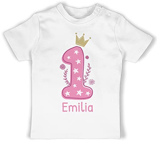 Baby T-Shirt Mädchen Jungen - 1. Geburtstag - Ich Bin EINS - 12/18 Monate - Weiß - t Shirt Kindergeburtstag Geschenke 1 Jahr geburtstagsshirt für einjährigen Tshirt jährige Outfit 1-jährigen