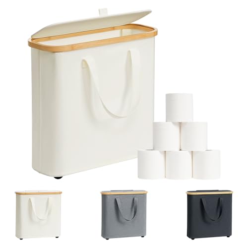 AISENNO 30L Toilettenpapier Aufbewahrungskorb, Klopapier Aufbewahrung Box aus Bambus, Faltbarer Badezimmer Organizer für 12-16 WC Rollen, mit Griffen, für Bad und Haushalt Beige