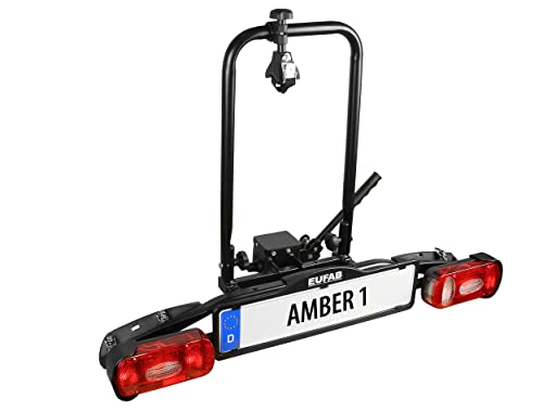 EUFAB 11559 Fahrradträger AMBER 1, E-Bike geeignet, teilweise vormontiert, für 1 Fahrrad, für Anhängerkupplung, Schwarz