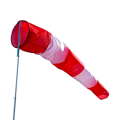 FLAGLY Premium Windsack für Draußen, Windrichtungsanzeiger in Rot-Weiß 180x30x15cm für Windsackkorb mit 30cm Durchmesser, Windanzeiger Made in Germany, Windhose Garten, Wetterfahne