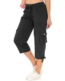 JINSHI Hosen Damen Sommer Cargohose 3/4 Hose Caprihose Freizeithose Wanderhosen Outdoorhose mit Mehrfach-Taschen Dunkelgrau Größe L