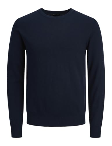 Herren Jack & Jones Dünner Langarm Strickpullover | Rundhals Basic Sweater | Shirt Jumper JJEEMIL, Farben:Navy, Größe Pullover:L