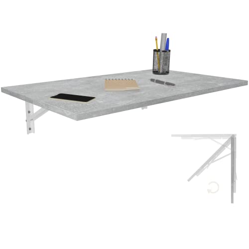 KDR Produktgestaltung Wandklapptisch Schreibtisch Tischplatte 80x50 cm in Betonoptik Klapptisch Esstisch Küchentisch für die Wand Bartisch Stehtisch Wandtisch Tisch klappbar zur Wandmontage