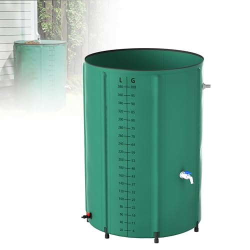 Yznahre 380 Liter Faltbare Regentonne - Praktischer Regenwassertank mit Wassereinlassgitter & Abflussventil, ideal zur Gartenbewässerung und Reinigung, Grün