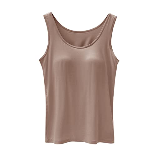 Too Crop Top Damen mit Brustpolstern Fünf Finger ohne Stahlring BH Cups One Sport Camisole Baumwolle Schlaftops für Frauen, khaki, Large