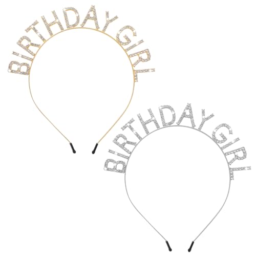 2 Stück Geburtstags Stirnband für Mädchen, Glitzernde Tiara-Kronen für Frauen Happy Birthday Prinzessinnen Haarschmuck Süße Strass Party-Dekorationen Kopfschmuck Zubehör