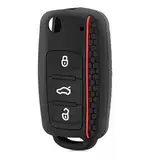 Autoschlüssel-Schutzhülle für VW Polo Golf 4 5 6 Skoda Passat Caddy Jetta Beetle Bora Schlüsselanhänger, 3 Tasten, Silikon-Autoschlüsselhülle (schwarze und rote Linie)