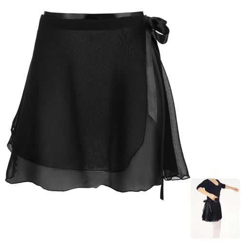Kinder Ballettkleidung für Mädchen, Schwarzer Dance Wickelrock mit Gürtel, Chiffon Gymnastik Ballett Röcke für Mädchen