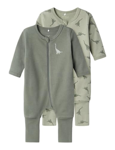 NAME IT Baby - Jungen Nbmnightsuit 2p Zip Ff Green Dino Noos Schlafanzug, Agave Green, 92 EU