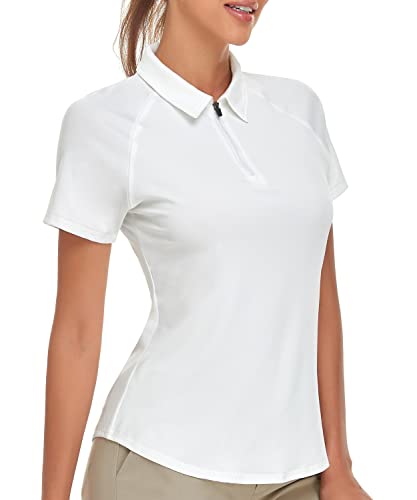 Soneven Golf Shirt Poloshirt Damen Kurzarm Weiß Sportshirt Damen Kurzarm Wandershirt Atmungsaktiv Laufshirt für Tennis Fitness Trainning Weiß S