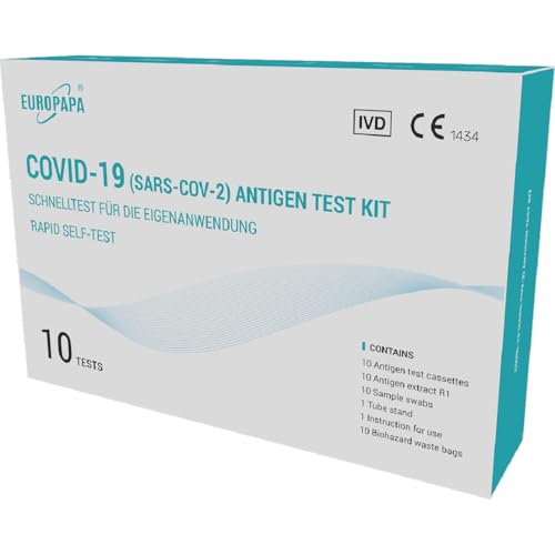 EUROPAPA® 10x Corona Laientest Selbsttest Covid-19 Antigentest auf SARS-CoV-2 Schnelltest zur Eigenanwendung Testkassete Probentupfer Antigenextrakt einzelverpackt