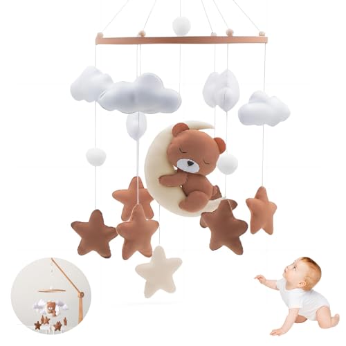 EHIOG Mobile Baby Bettglocke, Mit Wolken, Filzbär, der den Mond hält, Hängende Mobile Windspiel für Babybett Kinderbett, für Babybett Jungen und Mädchen