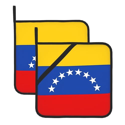 Venezuelas Flagge gedruckt Topflappen für Küche, hitzebeständige Topflappen, lustige heiße Kissen, Topfuntersetzer zum Kochen und Backen, Set mit 2