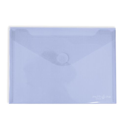 Grafoplás Packung mit 10 Umschlägen aus Kunststoff, Klettverschluss, Größe A5, hellblau, Multiline, 25,2 x 18 cm, durchscheinend liniertes Polypropylen, perfekt für Dokumente im Viertel