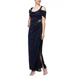 Alex Evenings Damen Plus Size Long Cold Shoulder Mother of The Bride Gown W/Ruched Skirt, Formal Event, Wedding Guest Dress Kleid fr besondere Anlsse, Marineblau, 46