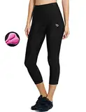 BALEAF Fahrradhose Damen Gepolstert 3/4 Radlerhose Radhose Kurz Gepolsterte Leggings UPF 50+ Fahrradbekleidung Sommer Schwarz L