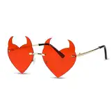 WLLHYF Herz Hippie Sonnenbrille Halloween Randlos Candy Transparente Sonnenbrille Retro Hippie Bunte Brille für Kostümzubehör Cosplay 70er Party Dekoration (Rot Stil 2)