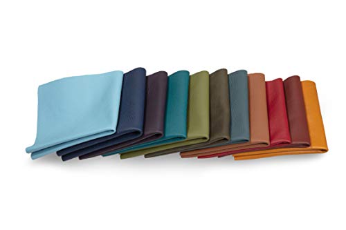 Lederstücke - Variierende Lederbündel in verschiedenen Bunttönen, Leder Zuschnitt, Extra Große Stücke, Hochwertig zum Nähen, Lederverarbeitung, Basteln, Beziehen, Deko, 1Kg - min. DIN A5