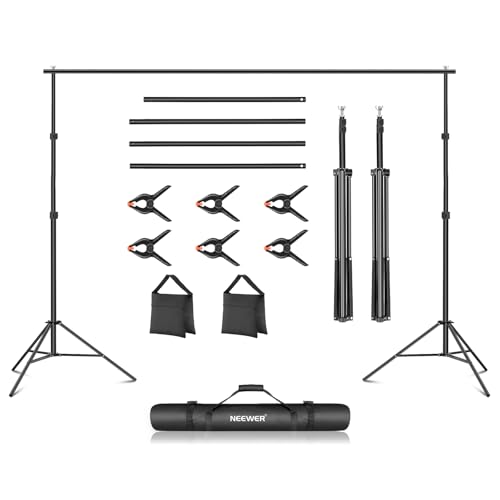 NEEWER Fotostudio Hintergrund Stützsysteme, 3m breit 2m hoch, Verstellbarer Hintergrundständer mit 4 Querstangen, 6 Hintergrundklemmen, 2 Sandsäcken, Tragetasche für Porträtstudio Fotografie