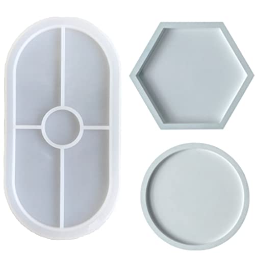 3 Stücke Silikonform Tablett Untersetzer Silikonform Rund Oval Hexagon,Epoxid Formen,für Resin Art Formen Untersetzer DIY Teetablett Obsttablett Kunsthandwerk Basteln Haus Dekoration