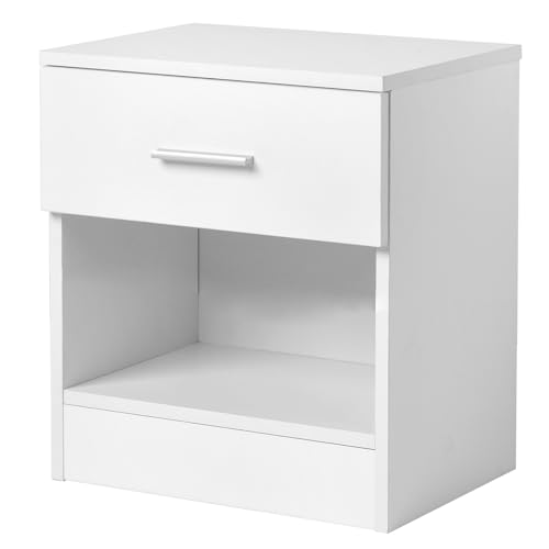 Bonnlo Nachttisch, Kleiner Beistelltisch, Nachtschrank mit Schubladen, Nachtkommode Boxspringbetten, Kommode 30cm breit Schlafzimmer, 39 x 29x 41 cm (1, Weiß)