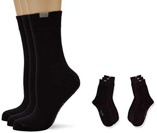 Nur Die Damen 9er Pack Passt Perfekt Atmungsaktive Baumwolle Einfarbig Komfortbund Ohne Drückende Naht Socken, Schwarz, 39-42 EU