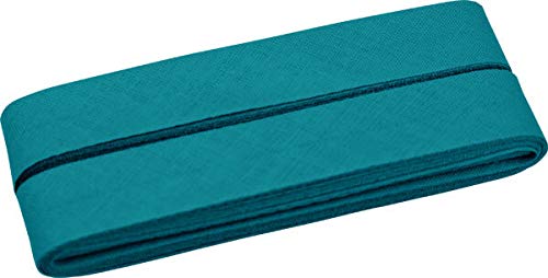 Unifarbenes Schrägband, Baumwolle, vorgefalzt, 20 mm breit - 10 Meter Länge, Petrol