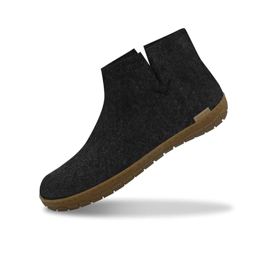 Glerups Filz Hausschuhe Herren und Damen (Größe 43) | Komfortabler Hausschuh mit Weicher Sohle aus Leder | Herren & Damen Slipper Geschlossen | Comfortable Slippers Women & Men