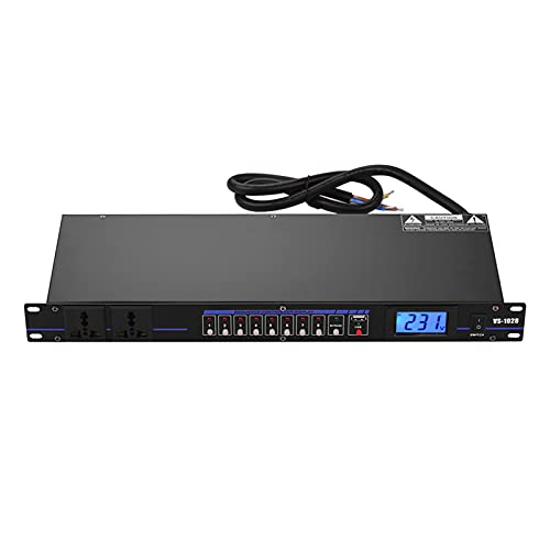 Funien VS-1028 10-Fach Rack-Montage Power Sequence Controller Conditioner Überspannungsschutz Netzteilregler mit LCD-Display USB-Schnittstelle für DJ-Equipment Instrument Rigs Audio-Aufnahmesystem