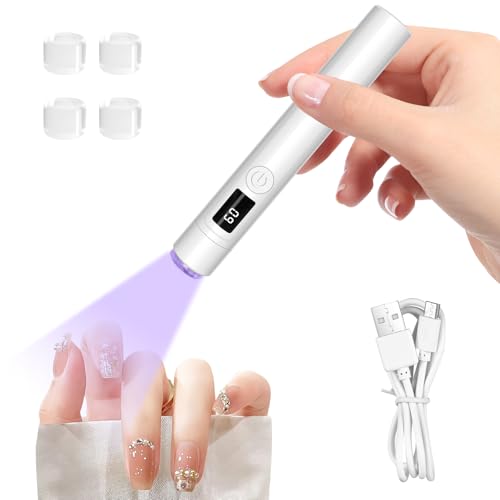 VMUTGA UV Lampe für Gelnägel, Tragbare Mini UV Nagellampe mit 4 Silikonkopf, Wiederaufladbar, 2 Zeitmessungsmodi, für Gel Nagellack, zum schnelles Aushärten von Nagelkleber Nail Tips