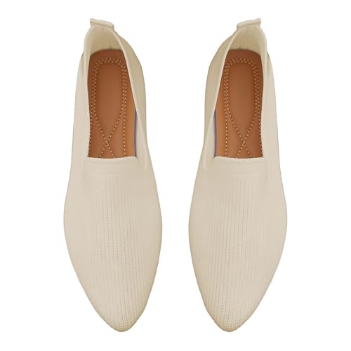 Schuhe Damen Flach Elegant Damenschuhe Klassische Flache Schuhe mit Spitzer Zehenpartie Einfarbig Gestrickte Abendschuhe Atmungsaktive Schlupfschuhe Leichte Komfortable Freizeitschuhe Walkingschuhe