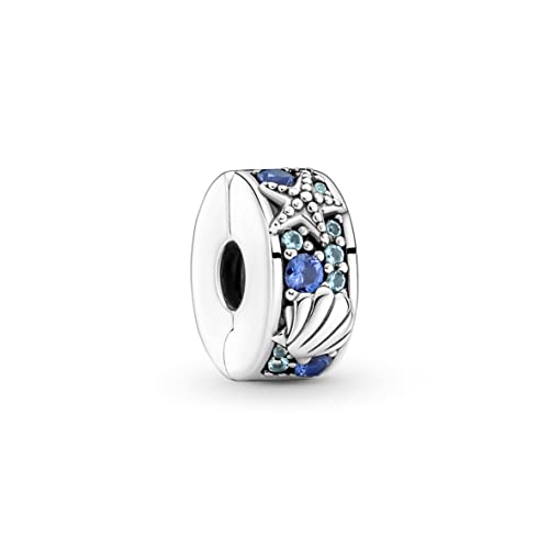 PANDORA Moments Tropischer Seestern & Muschel Clip-Charm aus Sterling-Silber mit Cubic Zirkonia, Kompatibel Moments Armbänder, 791678C01