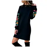 Strickkleid Damen Winter Langarm Minikleid Knielang Lange Pullover Elegant Pulloverkleid Rundhals Schlank Freizeitkleid Baumwolle Frauen Etuikleid Warm Blumenkleid Lässig Sweatkleid