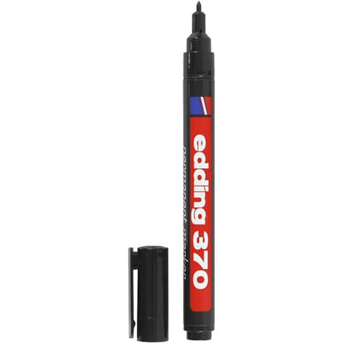 edding 370 Permanentmarker - schwarz - 1 Stift - feine Rundspitze 1 mm - wasserfest, schnell-trocknend - Multimarker, Universalstift - für Karton, Kunststoff, Holz, Metall, Glas, Stein, Leinwand