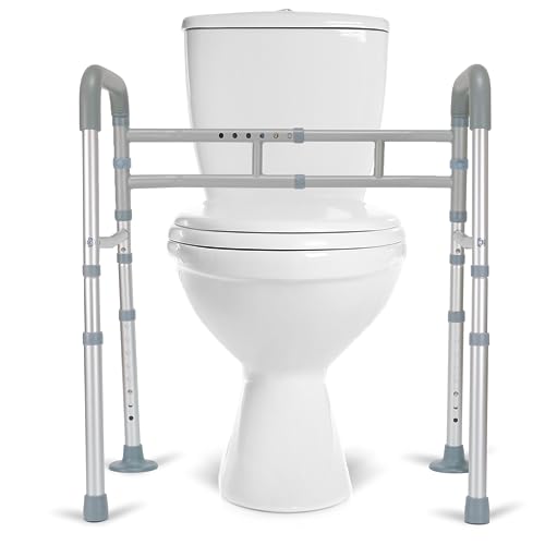 LandTale WC-Sicherheitsschienen, verstellbare Toilettenschienen für ältere Menschen, Erwachsene, Senioren, Behinderte, WC-Hilfegriffe, Sicherheitsrahmen, passend für die meisten Toiletten, faltbar und