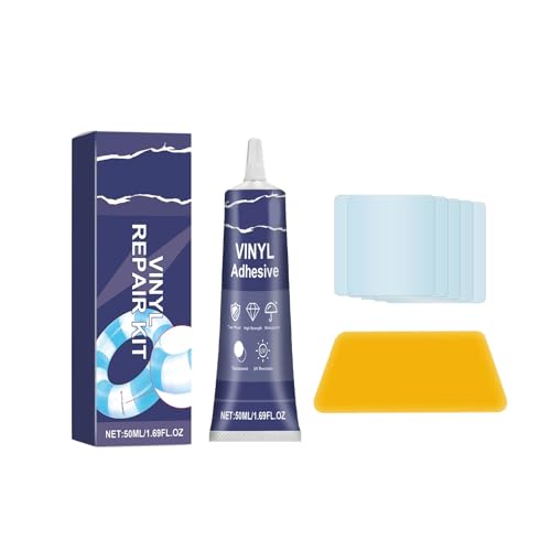 Pool Aufblasbares 50ML Reparaturset mit 5 Patch, Transparent Luftmatratze Reparaturset, Pool Flickzeug für PVC/PU Aufblasbare Kajaks, Kanus, Oberirdische Schwimmbäder (50ML,1 Pack)