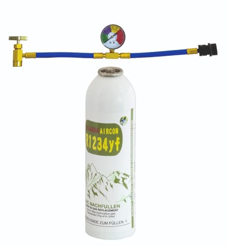 Generic ALASKA@ R1234yf 375gr Gas Flashe Ersatz Kältemittel mit befüllen Schlauch KFZ