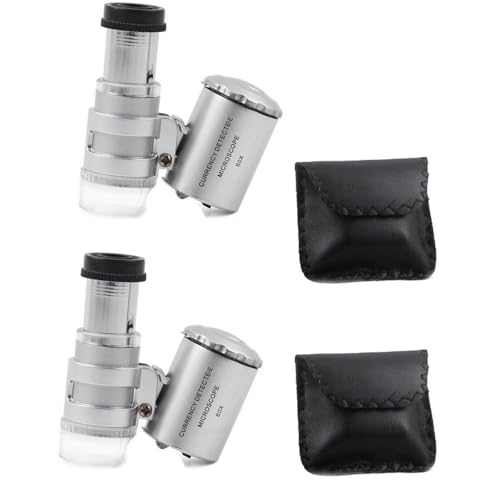 2 pcs Mini Mikroskop,60x Mini-Taschenmikroskop, juwelierlupe 60x,Taschenlupe Lupenlupe mit LED und UV Lichtfunktion,Taschenmikroskop Lupe Mikroskop für Juwelier Einstellbare Lupe mit UV-Licht