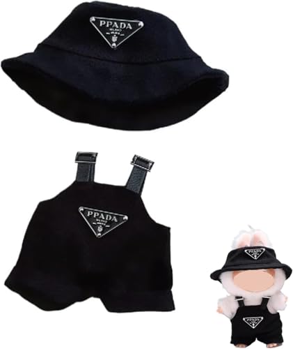 Bekleidung für La 2 Stück Set 17cm Puppe Kleidung DIY Outfit für La Puppen schwarzer Hut, Latzhose Geeignet für Sammler, Kindergeschenke