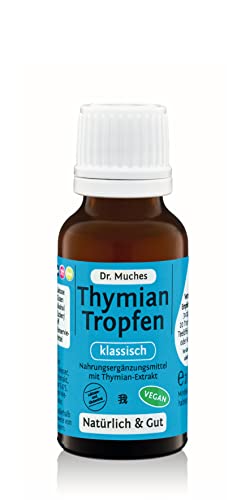 Thymian Tropfen klassisch Dr. Muches │ Mit hochkonzentriertem, natürlichen Thymol │ Für Thymiantee und Thymianwasser│ Auch zum Inhalieren │ Sofort bioverfügbar │ Vegan und alkoholfrei │ 1x20 ml