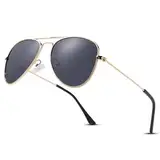 LOJUDI Kinder Pilotenbrille Sonnenbrillen Polarisierte Fliegerbrille Coole Verspiegelt mit UV400 Schutz für Jungen MäDchen Teenage 4-15 Jahre - Gold/Schwarz