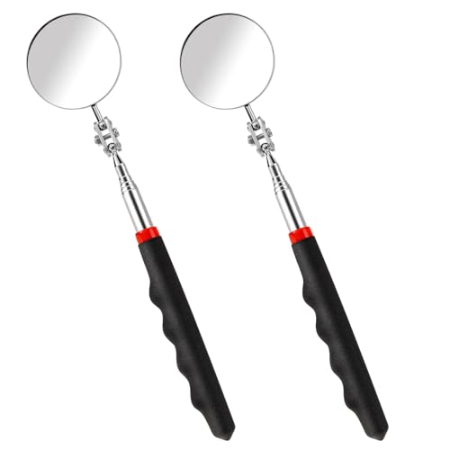 KALIONE 2PCS Telescoping Inspection Mirror, Auto Inspektionsspiegel mit Teleskopgriff, Kreisförmig Teleskop Spiegel, 60 Grad Drehung mit Verlängertem Griff
