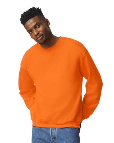 TICTEX Unisex Sweatshirt by Gildan | Heavy Blend Crewneck Sweatshirt S-5XL für Herren und Damen | Arbeitskleidung ohne Kapuze in vielen Farben | Basic Sweatshirt mit Rundhals | Safety Orange, XL