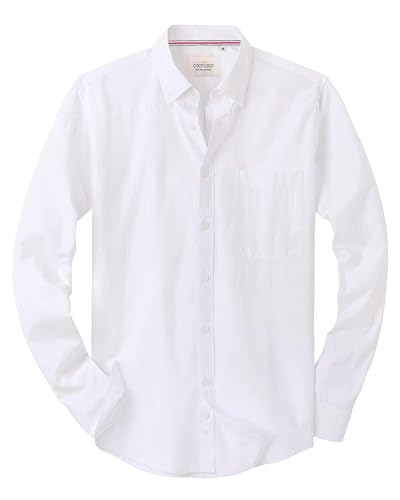 J.VER Oxford Herren Hemd Regular Fit Hemd Langarm Bügelleicht Casual Hemd aus Oxford Button Down Hemd Freizeithemd mit Tasche,Weiß,L