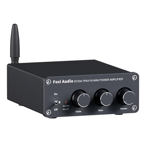 Fosi Audio BT20A Bluetooth Verstärker, 200W Mini Hifi Verstärker mit TPA3116 Amp Chip, Bass und Treble Regler, Stereo Verstärker Class D 2.0 Kanal