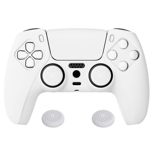 PlayVital Silikon Hülle für ps5 Controller,Case Anti-Rutsche Schutzhülle Hülle Griffe Skin Weiches Gummi Grips für Playstation 5 Wireless Controller(Weiß)