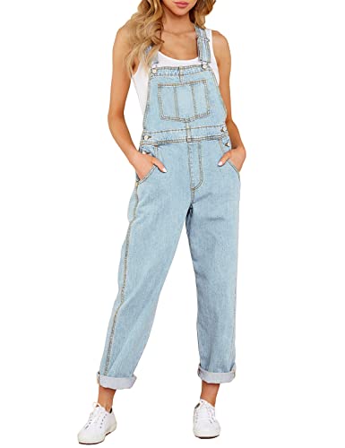 Roskiky Lässige Stretch Denim Latzhose für Damen, Jeans Overalls mit Taschen Azure Glow M