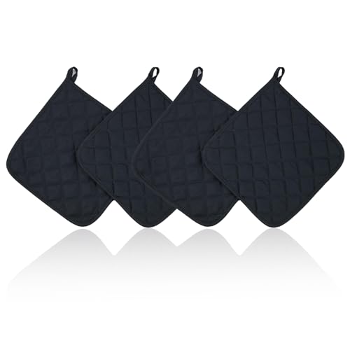 4 Stück Topflappen Baumwolle, Quadratische Topflappen Aus Baumwolle, Waschbare, Kochen Backen Küchenzubehör für Öfen, Kuche, Backen, Schwarz