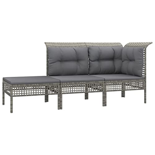 vidaXL Garten Lounge Set 3-TLG., Gartenmöbel Set mit Kissen, Sitzgruppe für Garten Terrasse, Sofa Garnitur Loungemöbel, Grau Poly Rattan